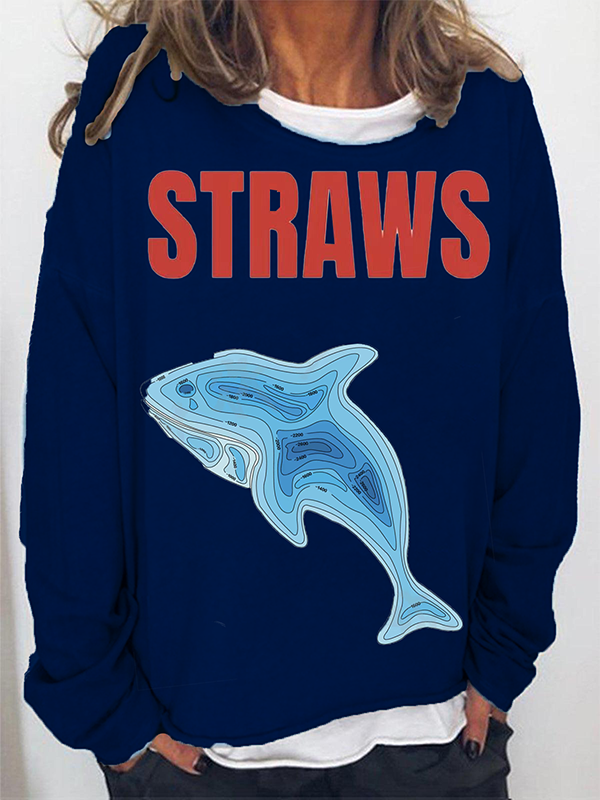 Women's STRAES Abstract Whale Graphic Print Casual Sweatshirt
