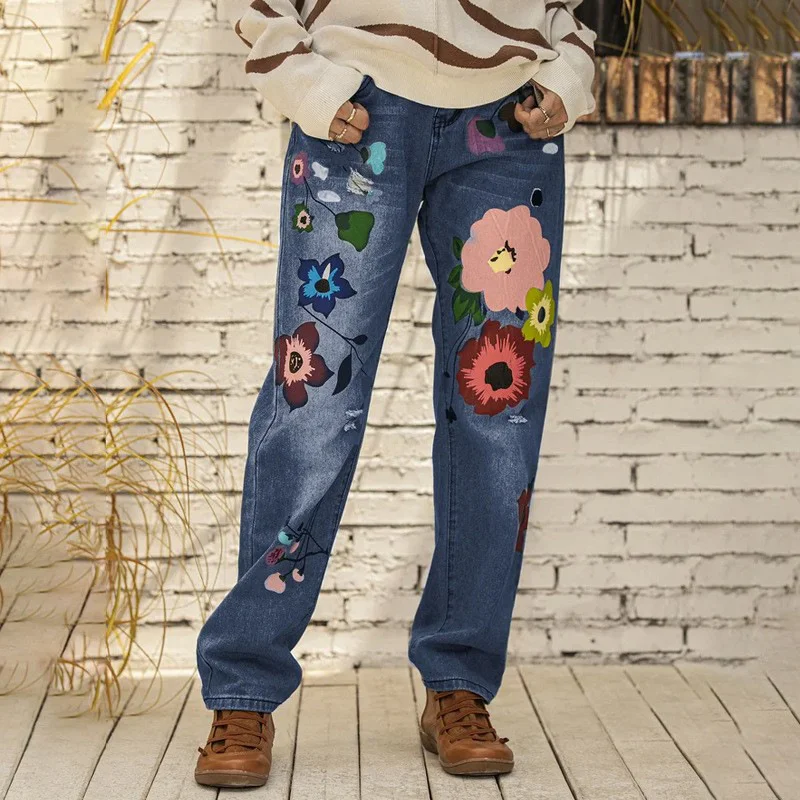 Casual Thin Printed Jeans Pants