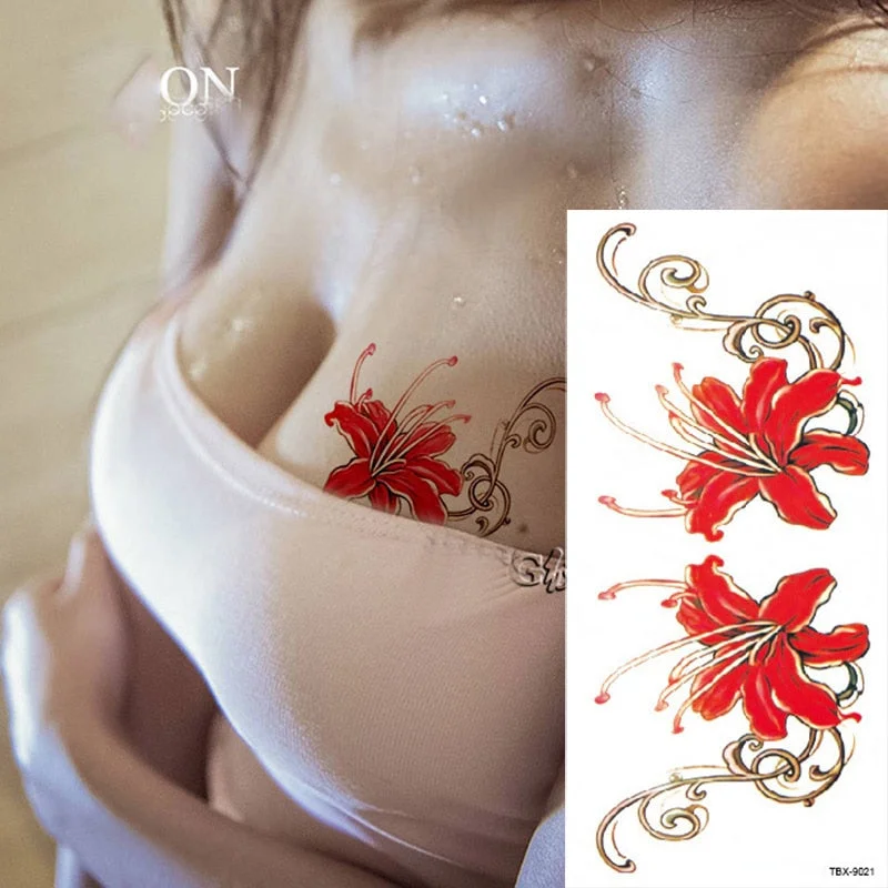 1 Piece Temporary Tattoo Sticker Colorful Peach Blossom Design Women Shoulder Body Art Water Transfer Tattoo Sticker Fashion