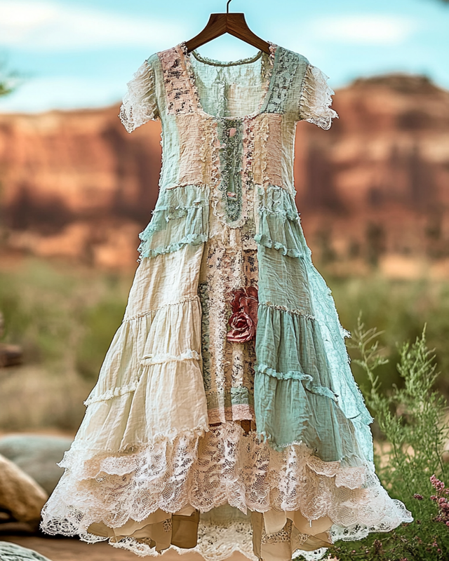 Summer Vintage Irregular Lace Patchwork Dress 3027