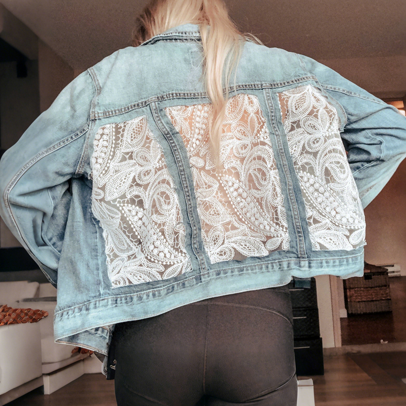 Vintage Denim Jacket With Lace Back Detail