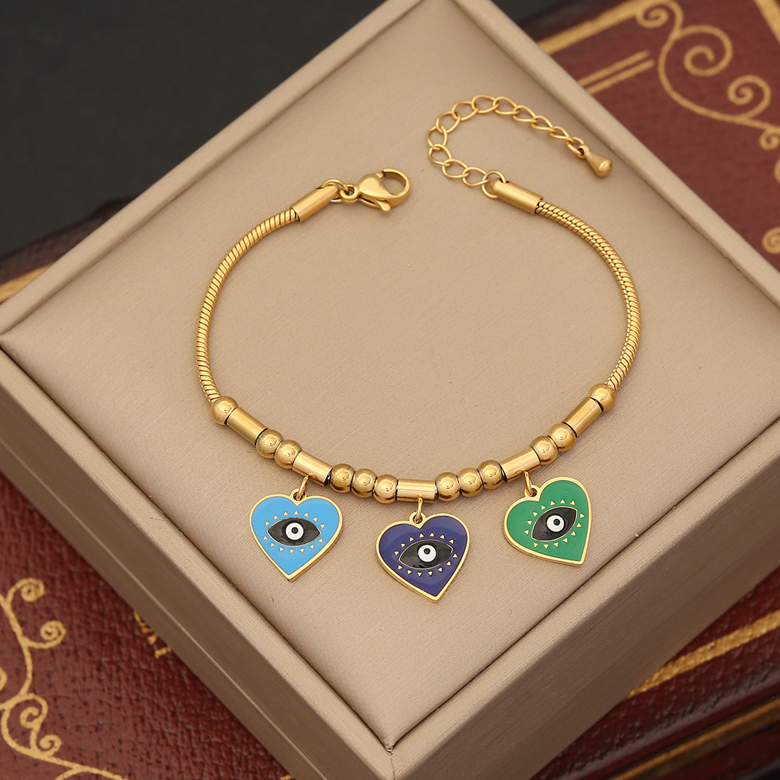 Women Fashion Heart Stainless Steel Oil Dripping Bracelets