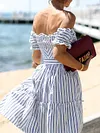 Plain Striped Off-The-Shoulder Mini Dress