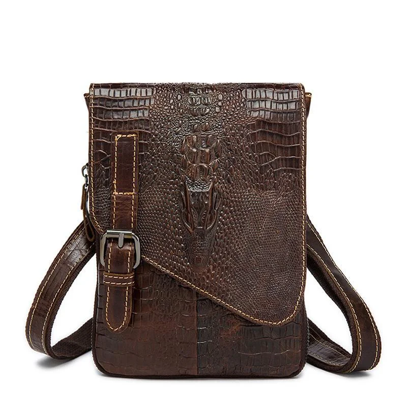 Mens Casual Crocodile Pattern Leather Crossbody Bags