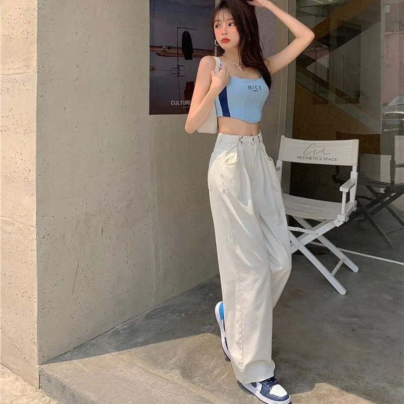 Jeans Women High-street Trendy Stylish Pure Sexy Fashion Wide-leg Full-length Trousers All-match Girls Korean BF Leisure Female