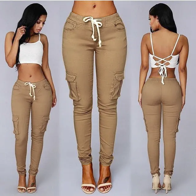Brownm Bullet Pencil Women's Drawstring Lace Casual Pants
