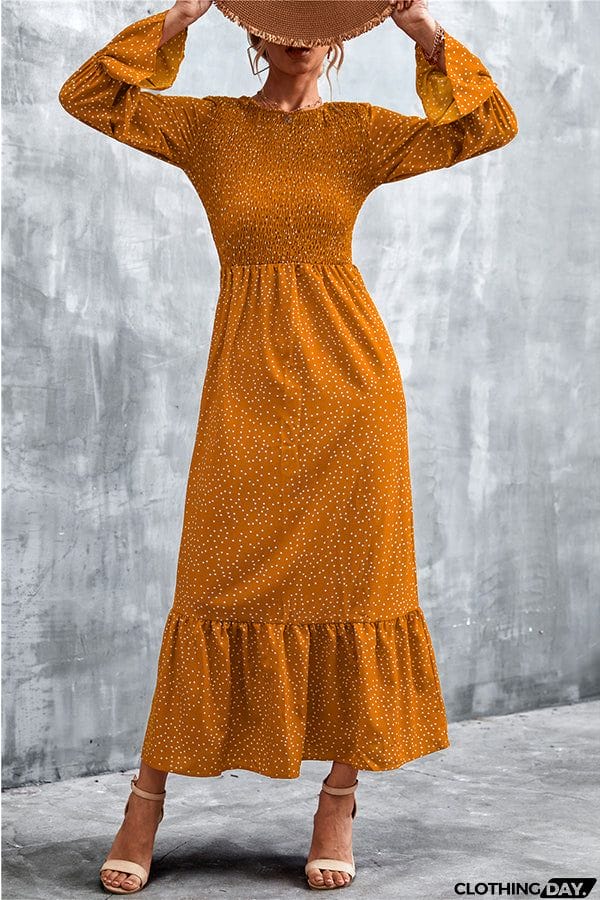 Retro polka dot print long-sleeved one-piece dress