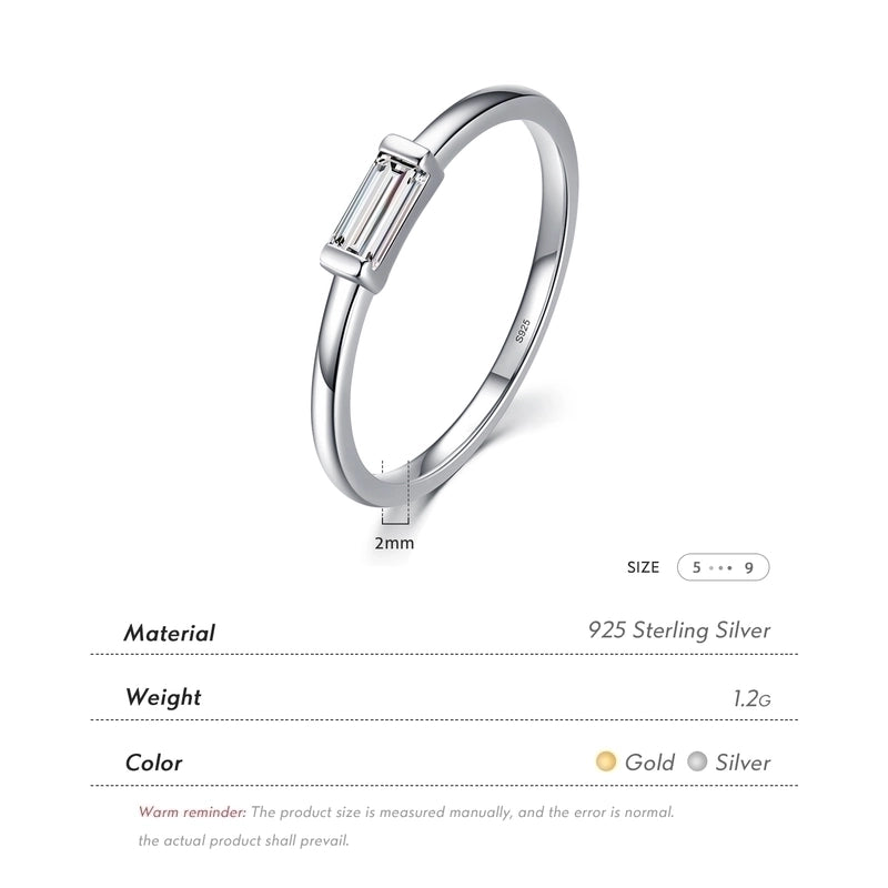 Minimalist Rectangle Silver Plating Inlay Zircon Rings 1 Piece