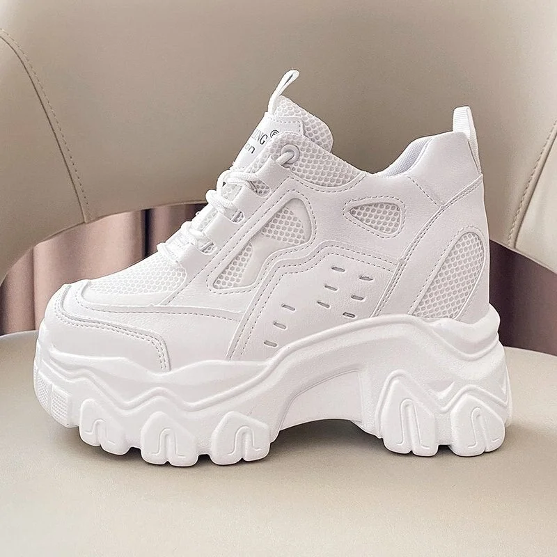 Women High Top Sneakers 2022 Spring Breathble Chunky Casual Shoes New Outdoor Thick Bottom Trend Women Vulcanized Dad Shoes 10cm