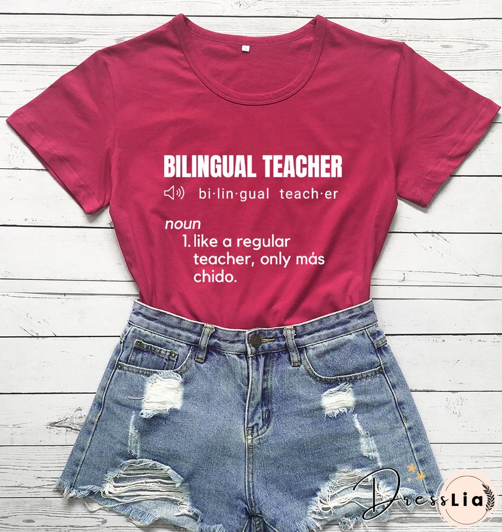 Bilingual Teacher Definition T-Shirts SpanishTeacher ShirtsFunnyBilingualTeacher Tee Women Trendy CasualArtisticTop
