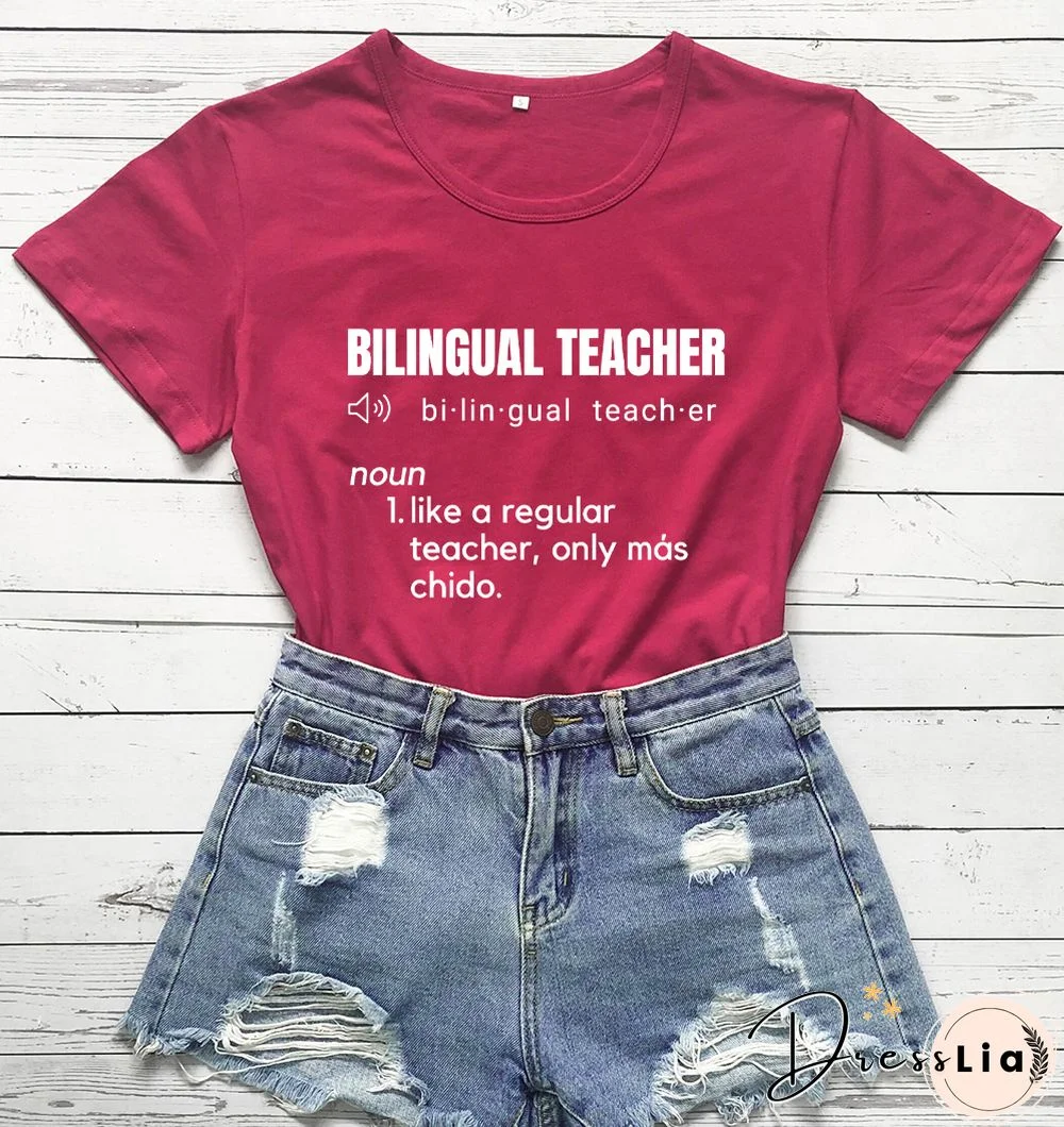 Bilingual Teacher Definition T-Shirts SpanishTeacher ShirtsFunnyBilingualTeacher Tee Women Trendy CasualArtisticTop