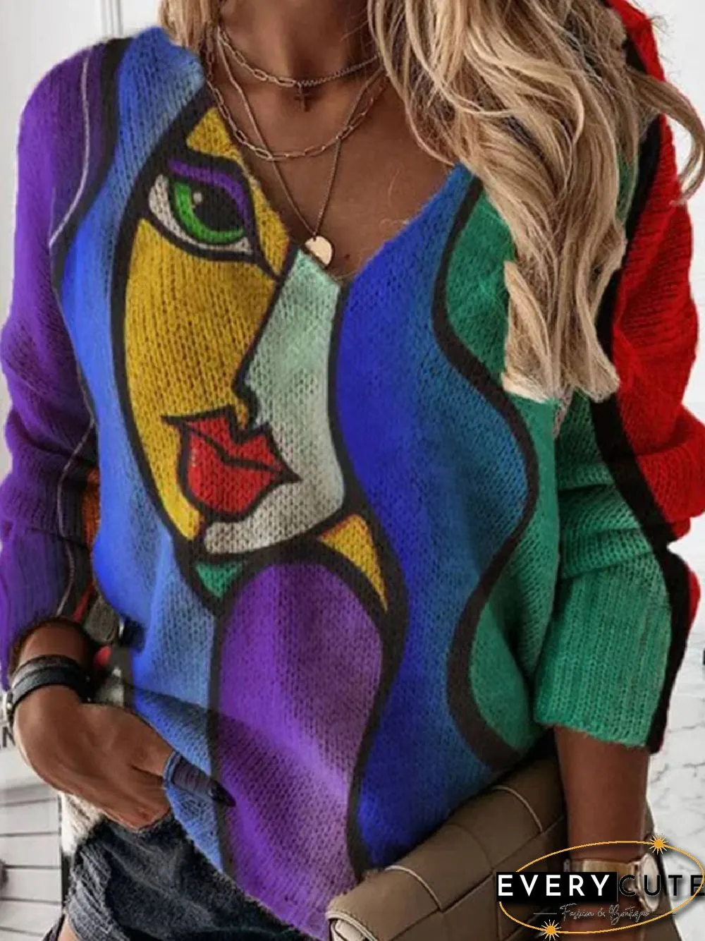 V Neck People Long Sleeve Tops