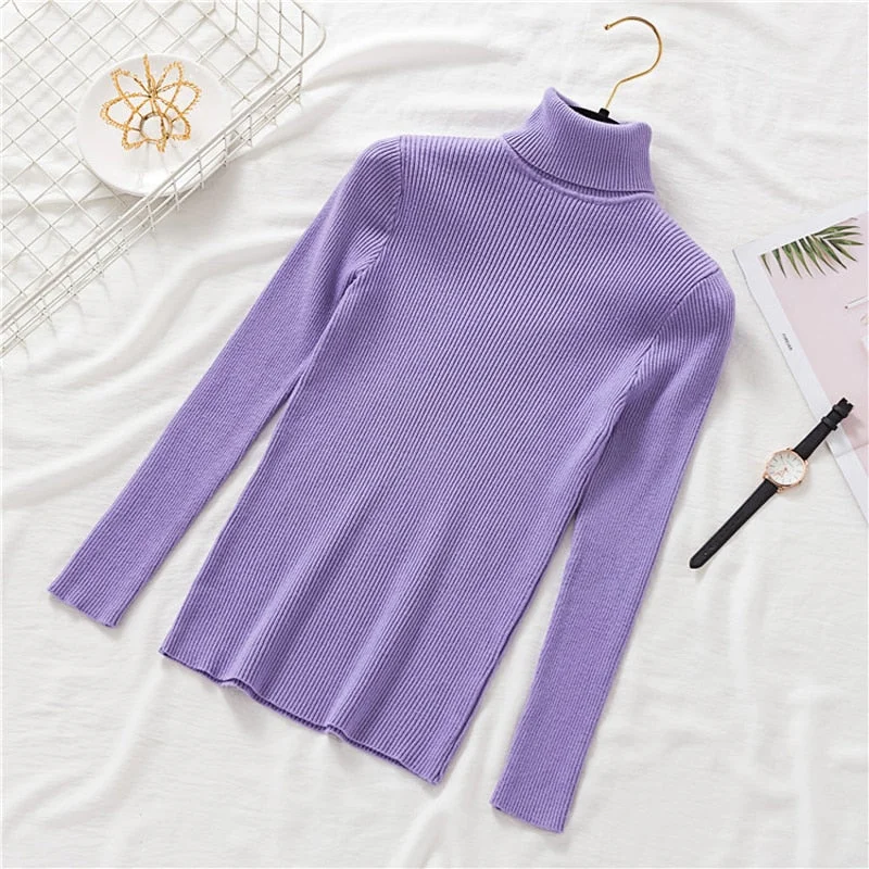 Zoki Pullovers Women Turtleneck Sweaters Fashion Spring Long Sleeve Female Jumper Autumn Korean Basic Top Soft Knitted Sweater