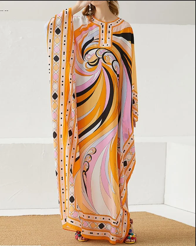 V-NECK EMBROIDERED KAFTAN DRESS