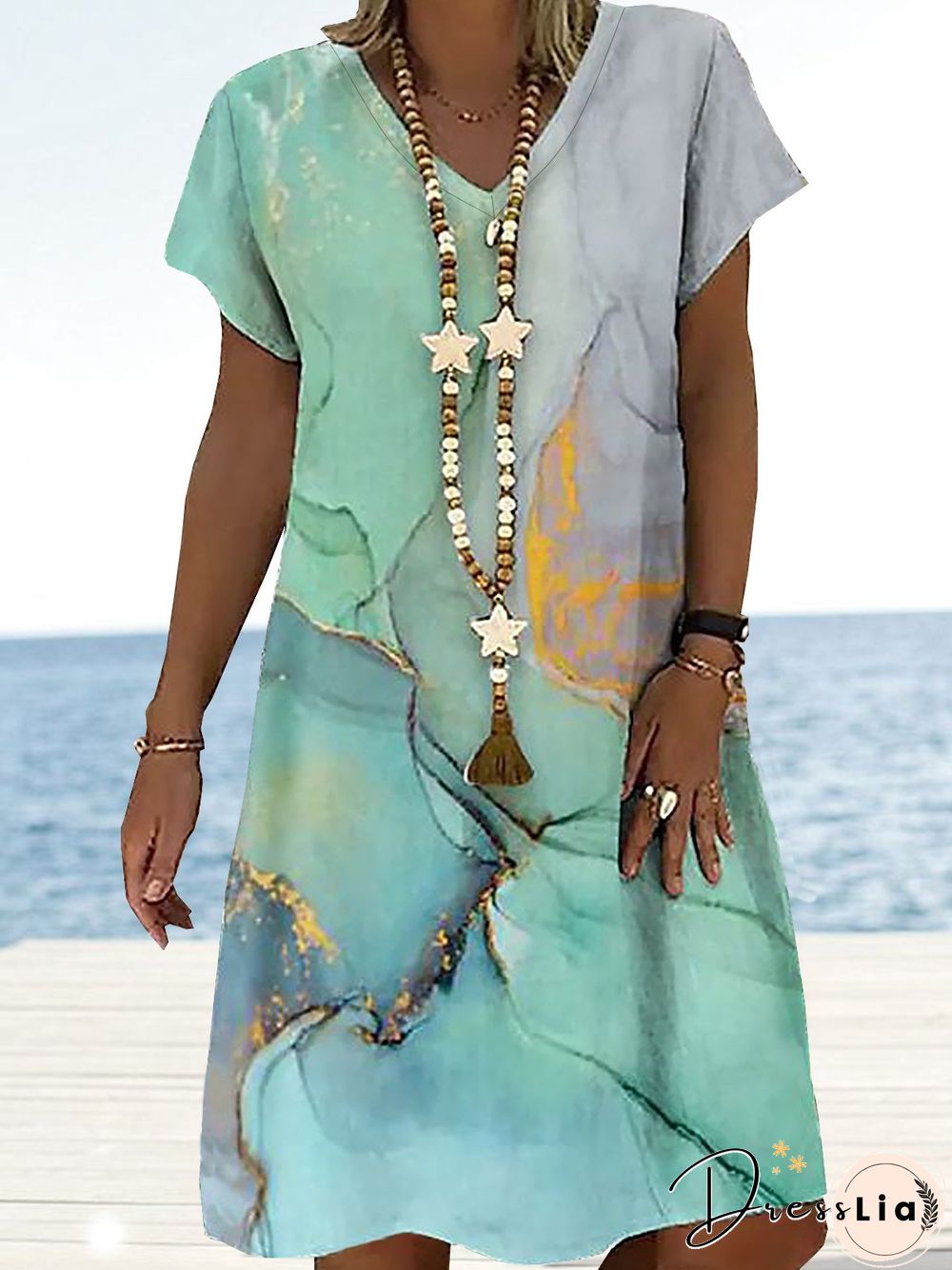 Sea Cotton Blends Vacation Short Sleeve Knit Dress