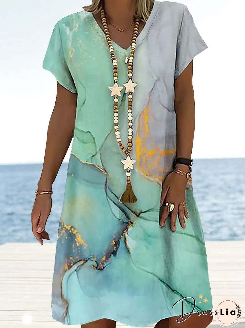 Sea Cotton Blends Vacation Short Sleeve Knit Dress