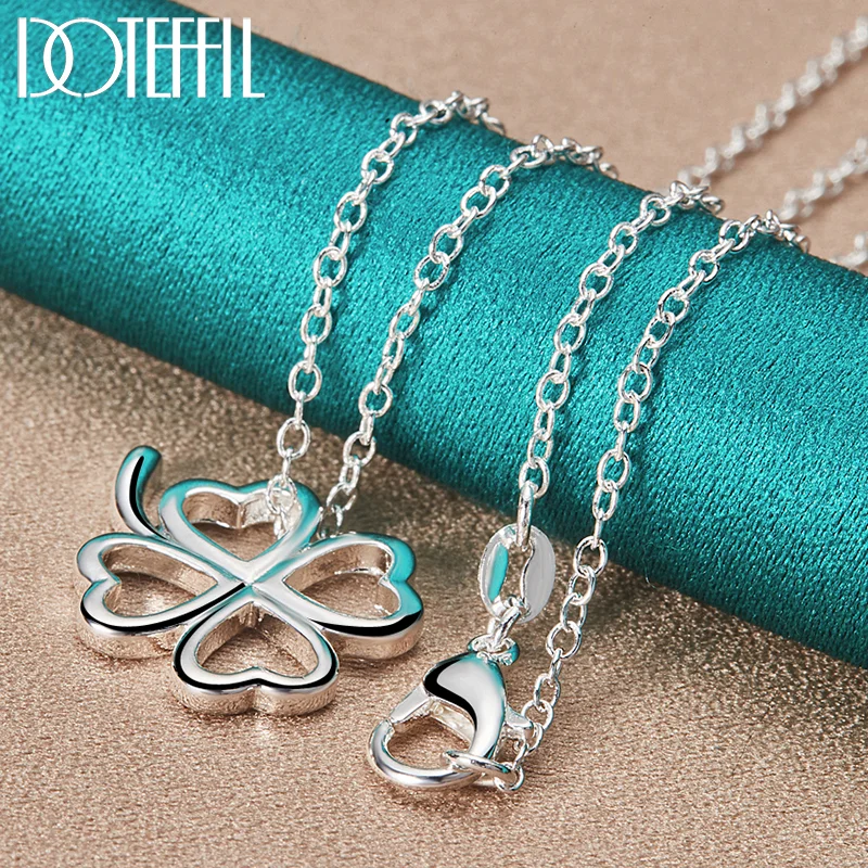 DOTEFFIL 925 Sterling Silver Four Leaves Clover Pendant Necklaces 16-30 Inch Chain For Woman Jewelry