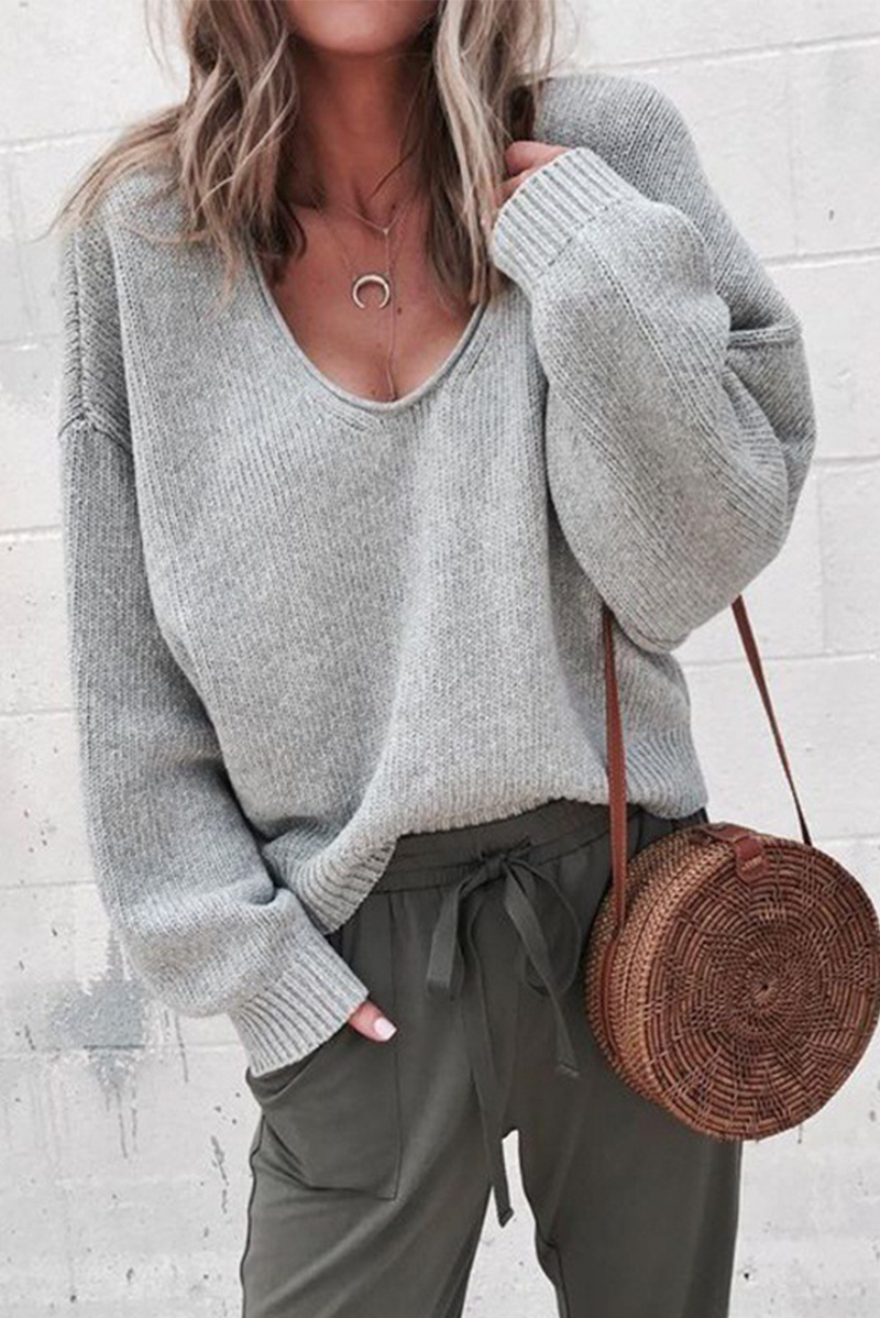 Casual Solid Patchwork U Neck Sweaters