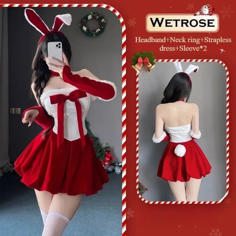 [Wetrose] In Stock Christmas Bunny Outfit Red Velvet Santa Dress Rabbit Ear Holiday Party Outfiit Cosplay Costume Xmas