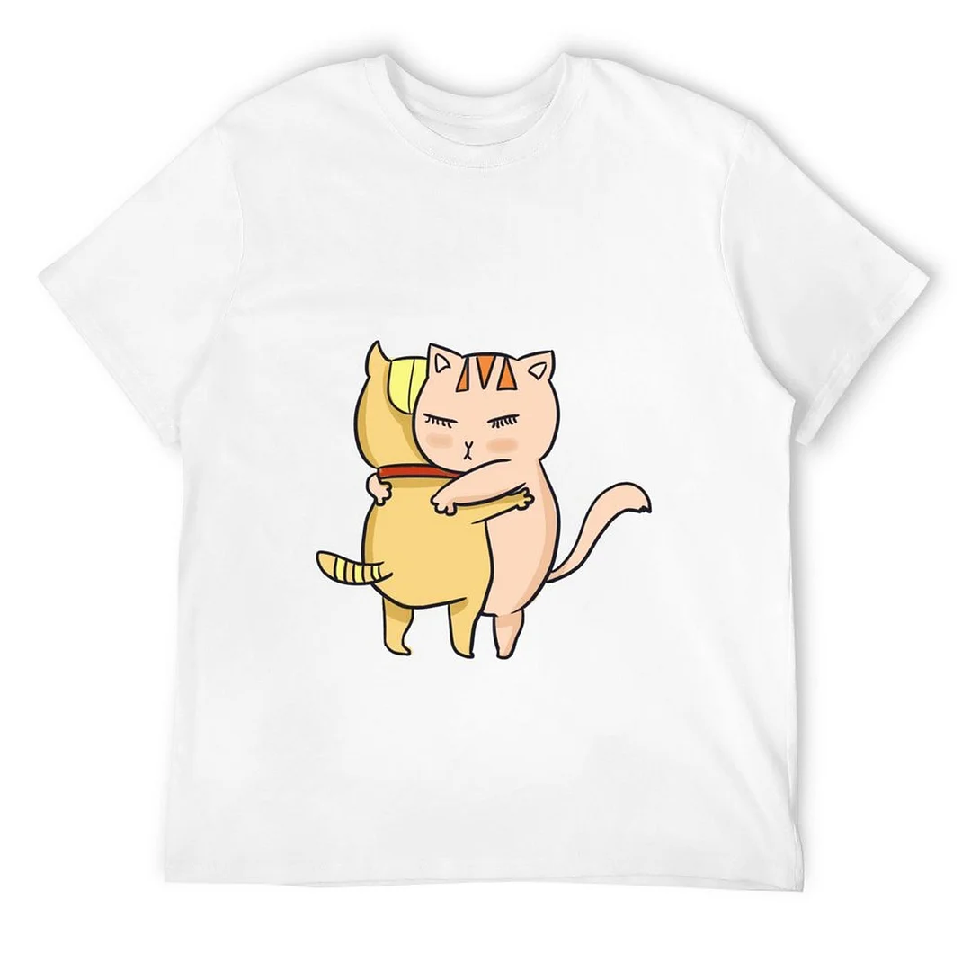 Women plus size clothing Printed Unisex Short Sleeve Cotton T-shirt for Men and Women Pattern  Two Cats Hugging-Nordswear