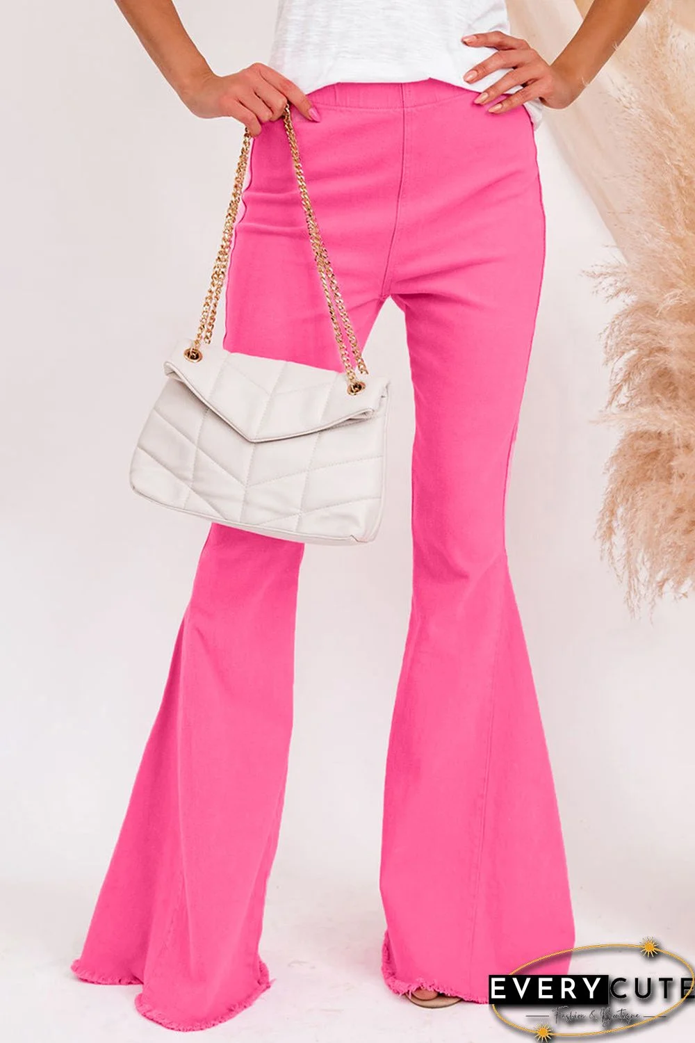 Pink Bell Bottom Denim Pants