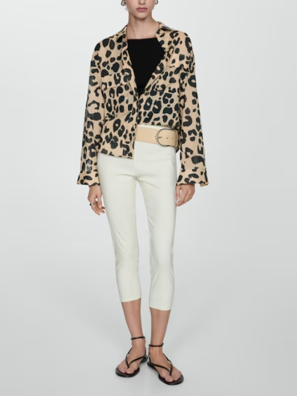 Leopard Printing Patch Pocket Long-Sleeved Blouses