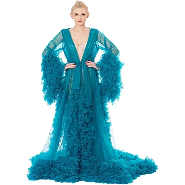 Women's Tulle Maternity Photoshoot Dress Lingerie Puffy Dresses Tulle Wedding Scarf Illusion Nightgown Bridal Robe