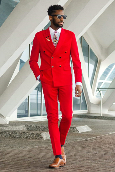 Bellasprom Fashion Red Marriage Suit For Men Peaked Lapel With Double Breasted Bellasprom