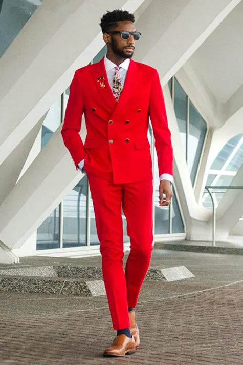 Daisda New Arrive Red Marriage Suit For Men Peaked Lapel With Double Breasted 