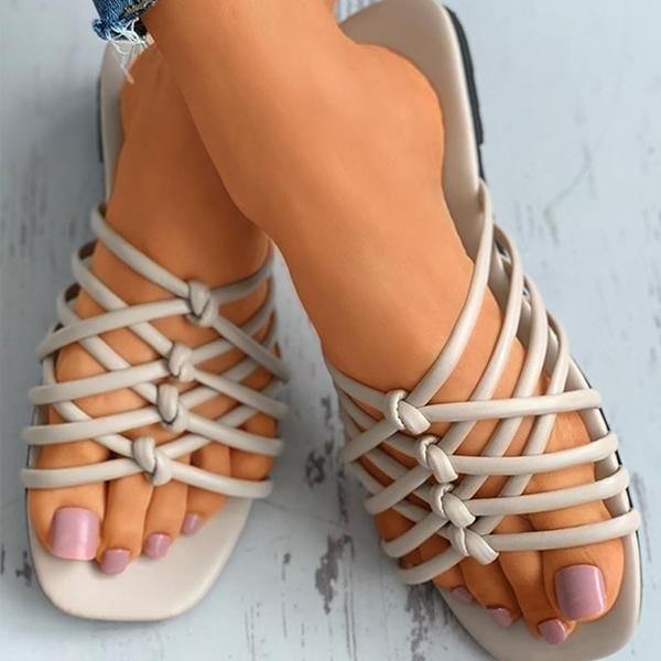  Multi Strap Crisscross Knotted Flat Slider Sandals