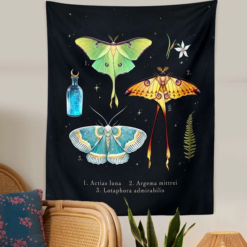 Botanical Mushroom Tapestry Wall Hanging Vintage moon phase Hippie Bohemian Tapestries Colorful Psychedelic INS Home Decor