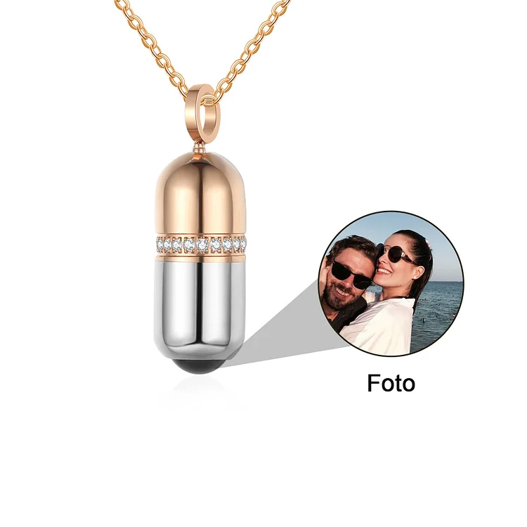 Kettenmachen Personalisierte Foto Zeitkapsel Projektion Halskette mit Zirkonia