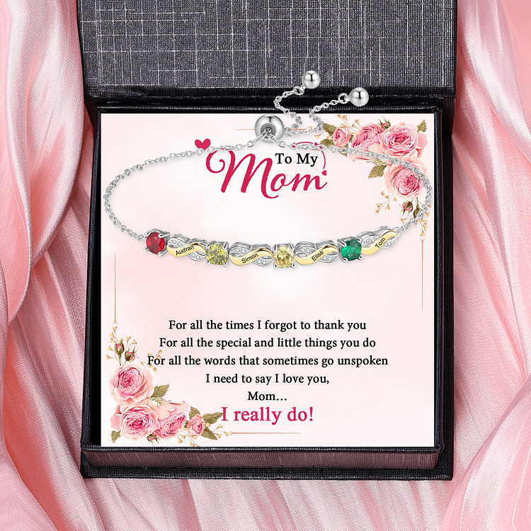 4 Names - Personalized Infinity Bracelet Custom Names & Birthstones Family Bracelet Gifts For Mother