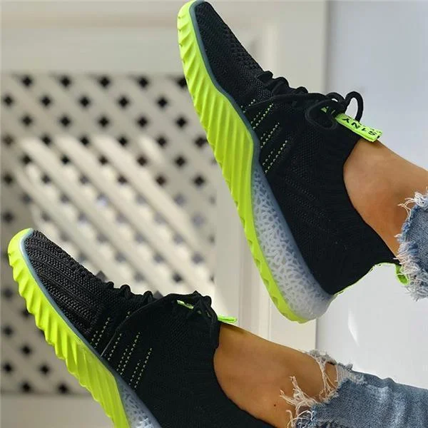 Colorblock Knitted Breathable Lace-Up Sneakers