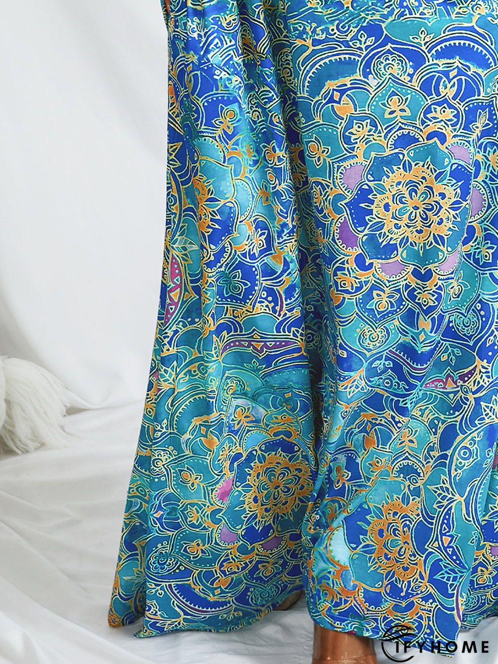 Short Sleeve Cotton-Blend Off-Shoulder Abstract Dresses | IFYHOME