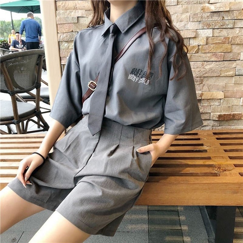 NiceMix  clothes half-sleeved shirt tops and pant clothes 2 piece set women tracksuit preppy loose summer two pieces set