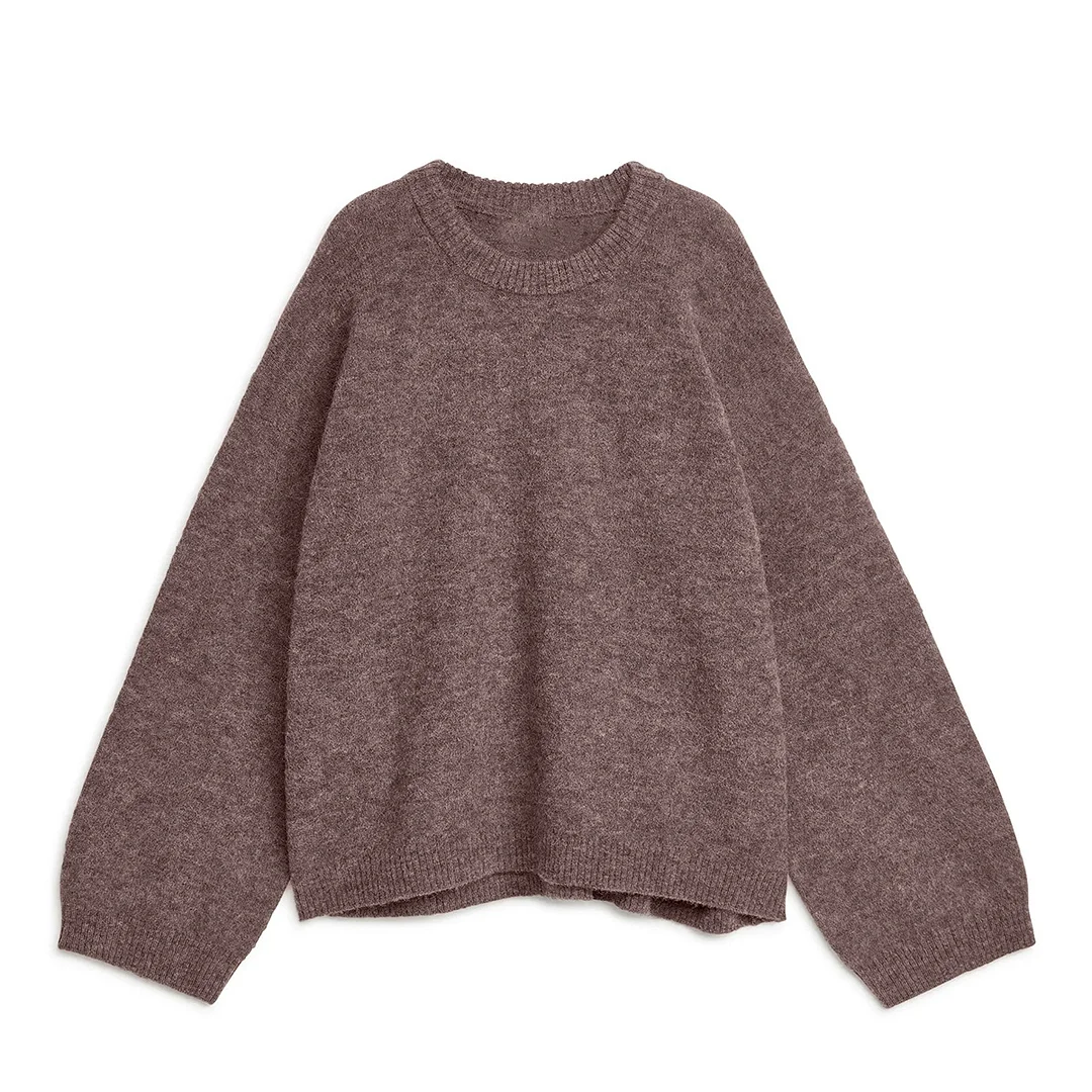 Athvotar Athvotar Soft-Gried Gray Sweater Woman 2025 Autumn And Winter Loose Thick Sheep Velvet Collar Knitted Shirt