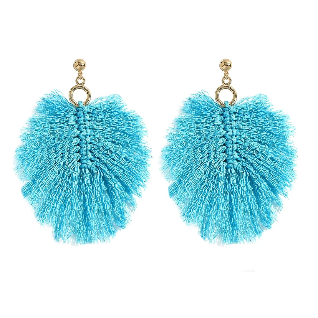 Dvacaman Boho Ethnic Colorful Tassel Macrame Earrings Handmade Cotton Thread Fringed Knotted Pendant Earrings for Women Jewelry