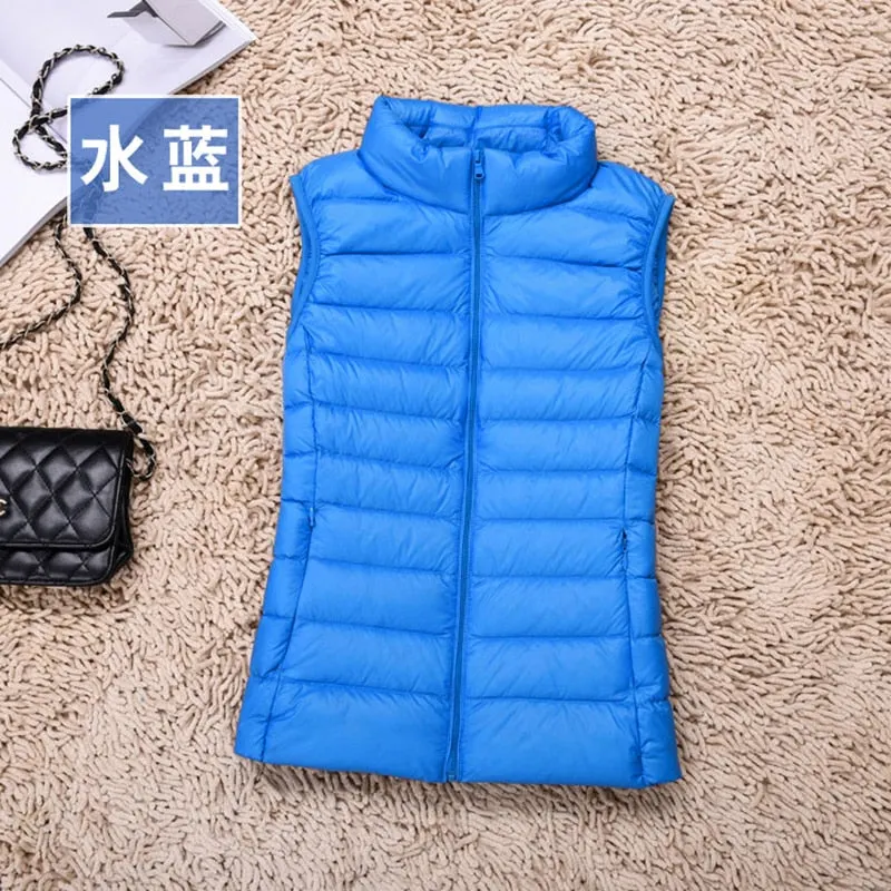 2021 New Women 90% White Duck Down Vest Women's Ultra Light Duck Down Vest Jacket Autumn Winter High collar Sleeveless Coat