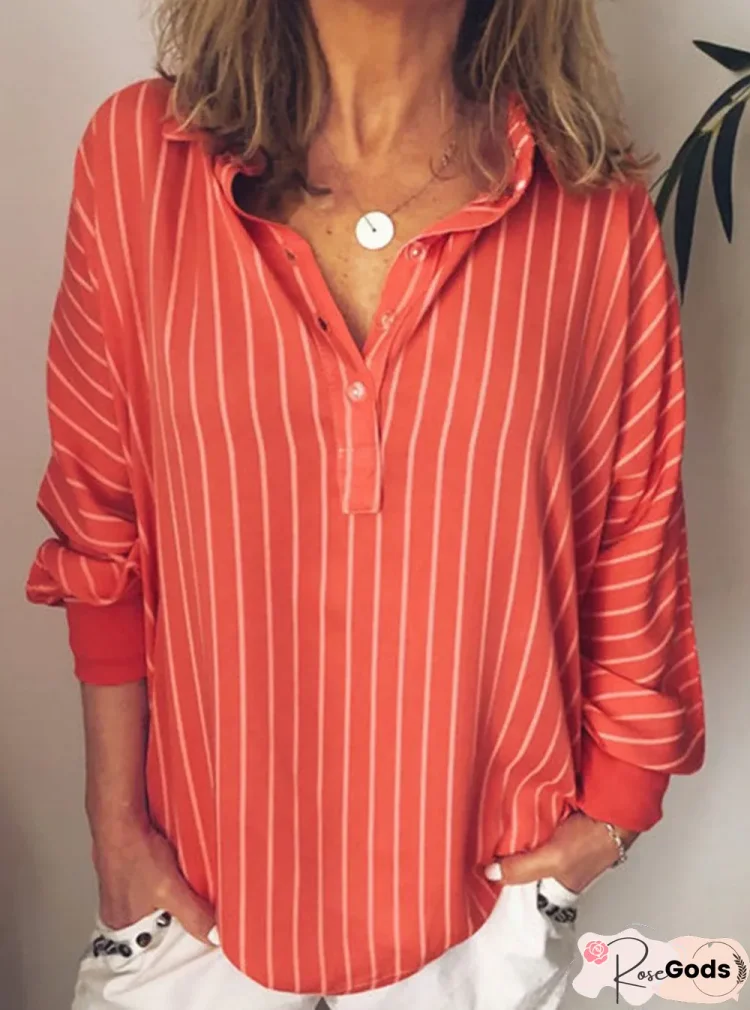 Tachibana Patchwork Casual Striped Long Sleeve Blouses