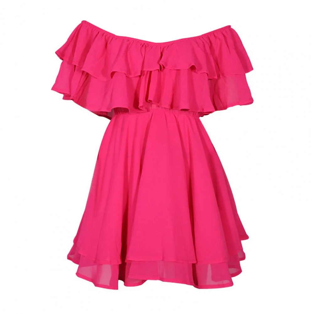 Elegant Prom Dress  Double Layers Off Shoulder Ruffle Fit Flare Mini Dress Summer Women Casual Dresses. Footnote
