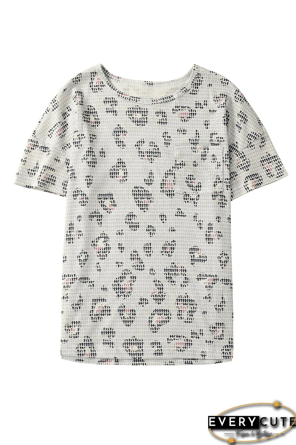 Leopard Waffle Knit Short Sleeve Top