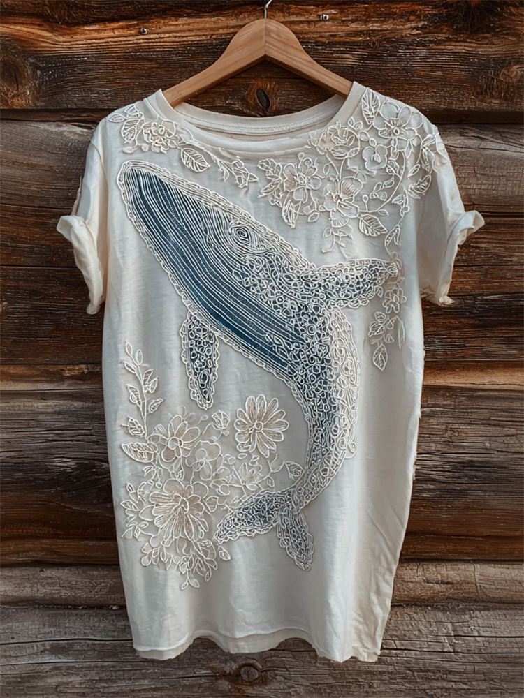 Classy Floral Lace Whale Inspired T Shirt wearshes