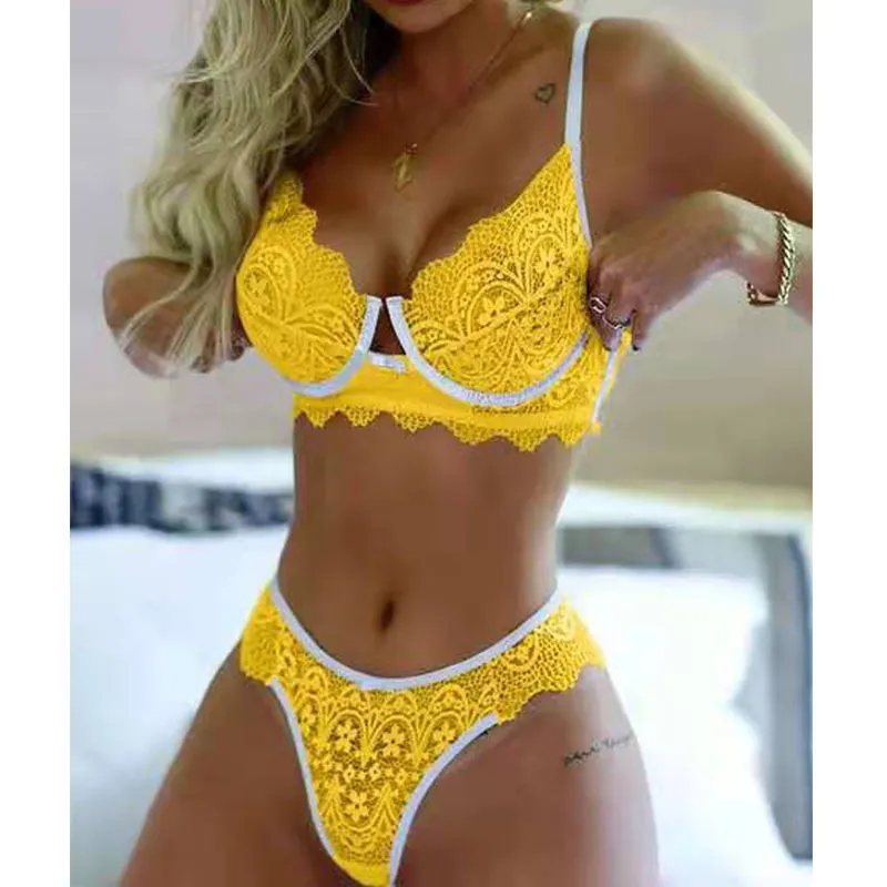 Churchf Multi-Colored Lace Sexy Girl Three-Point With Breast Lace Women Perspective Pajamas Sexy Lingerie