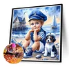 Kleiner Junge und Hund am Strand - runder Bohrer Diamantmalerei - 40*40cm