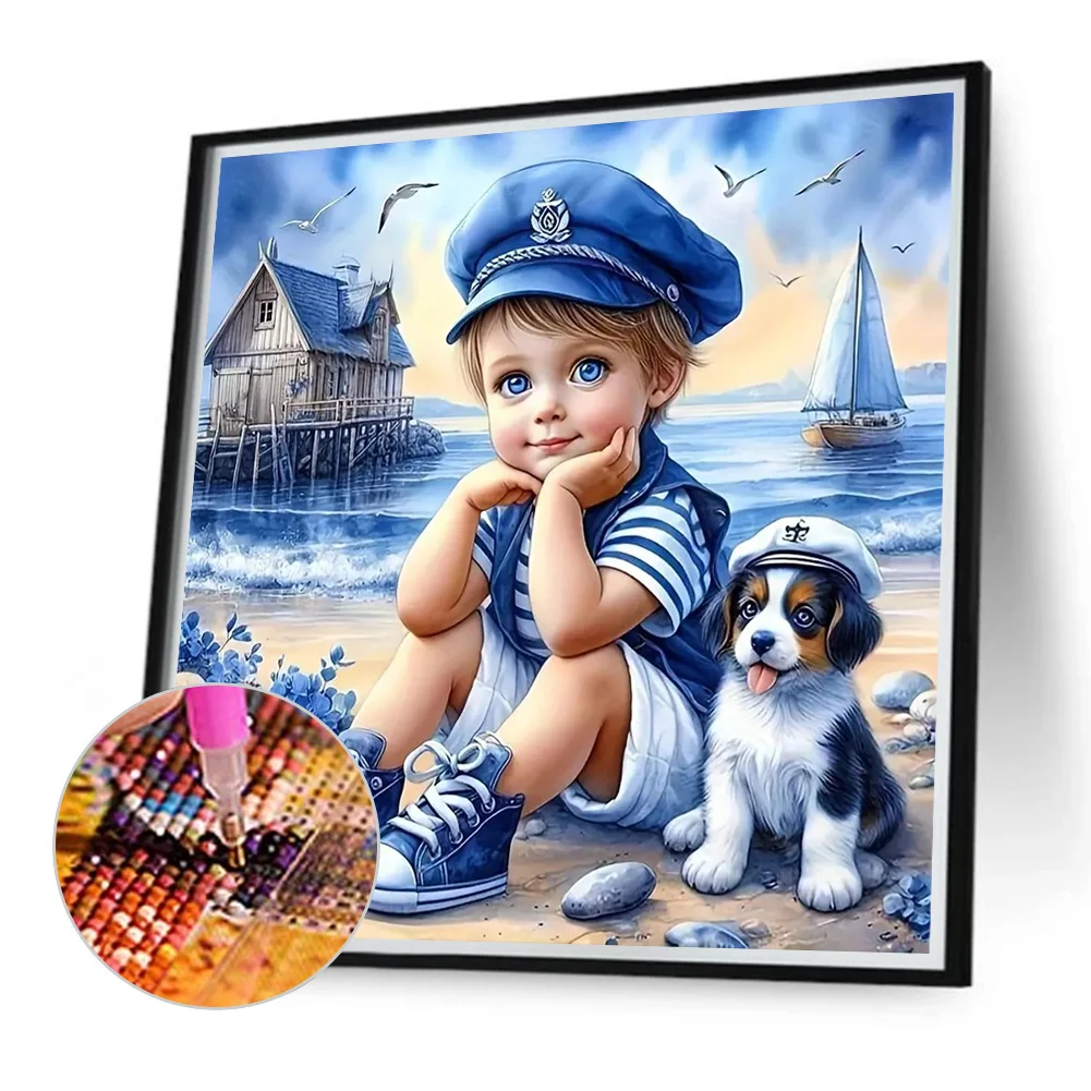 Diamond Painting - Full Round Drill - Blue Boy Dog(Canvas|40*40cm)