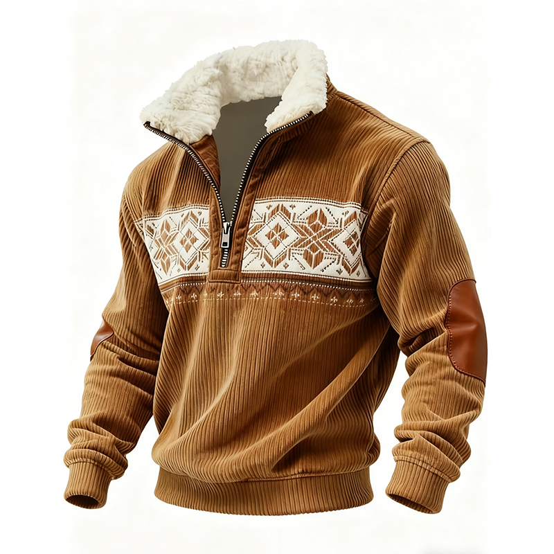 Men's Autumn/Winter New Outdoor Half-Open Stand Collar Zipper Corduroy Casual Sweatshirt-inspireuse
