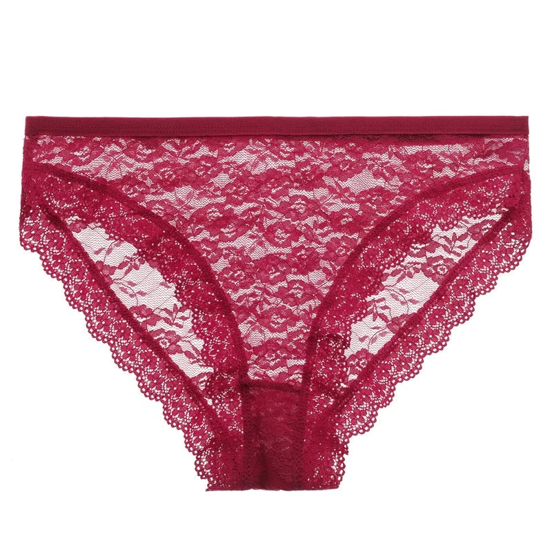 FINETOO Sexy Floral Lace Sexy Women Lingerie Panties M-2XL Girl Plus Size Underpant Transparent Female Comfortable Woman Briefs