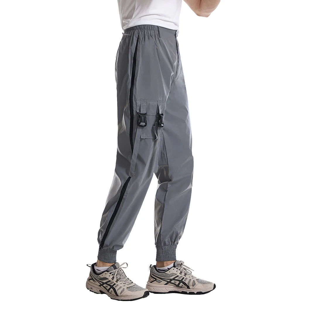 Toloer Hong Kong Hip Hop Function Reflective Overalls Men's Casual Little Pants Side Zipper Multi-Pocket Reflective Pants-Outfit Ideas