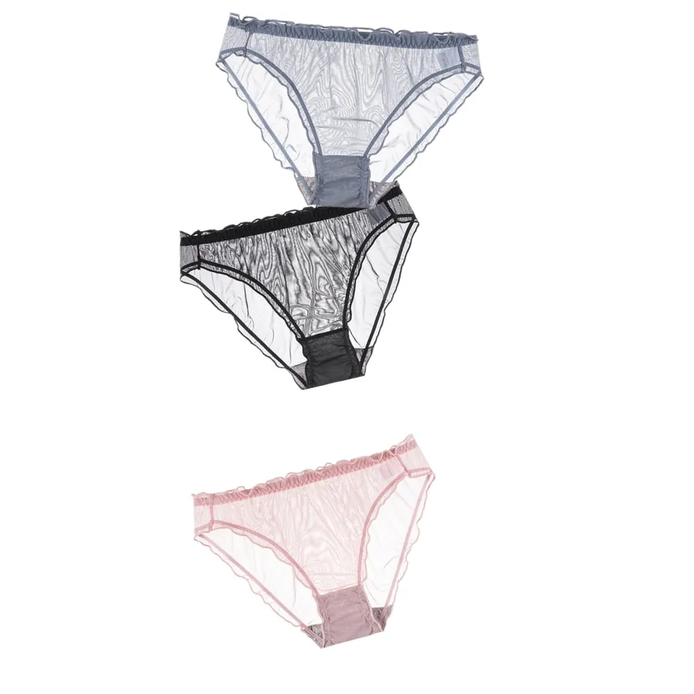 3Pcs Women Sexy Panties Lace Underpants Low-waist Panties Mesh See Through Perspective Briefs Female Fashion Underwear Lingerie